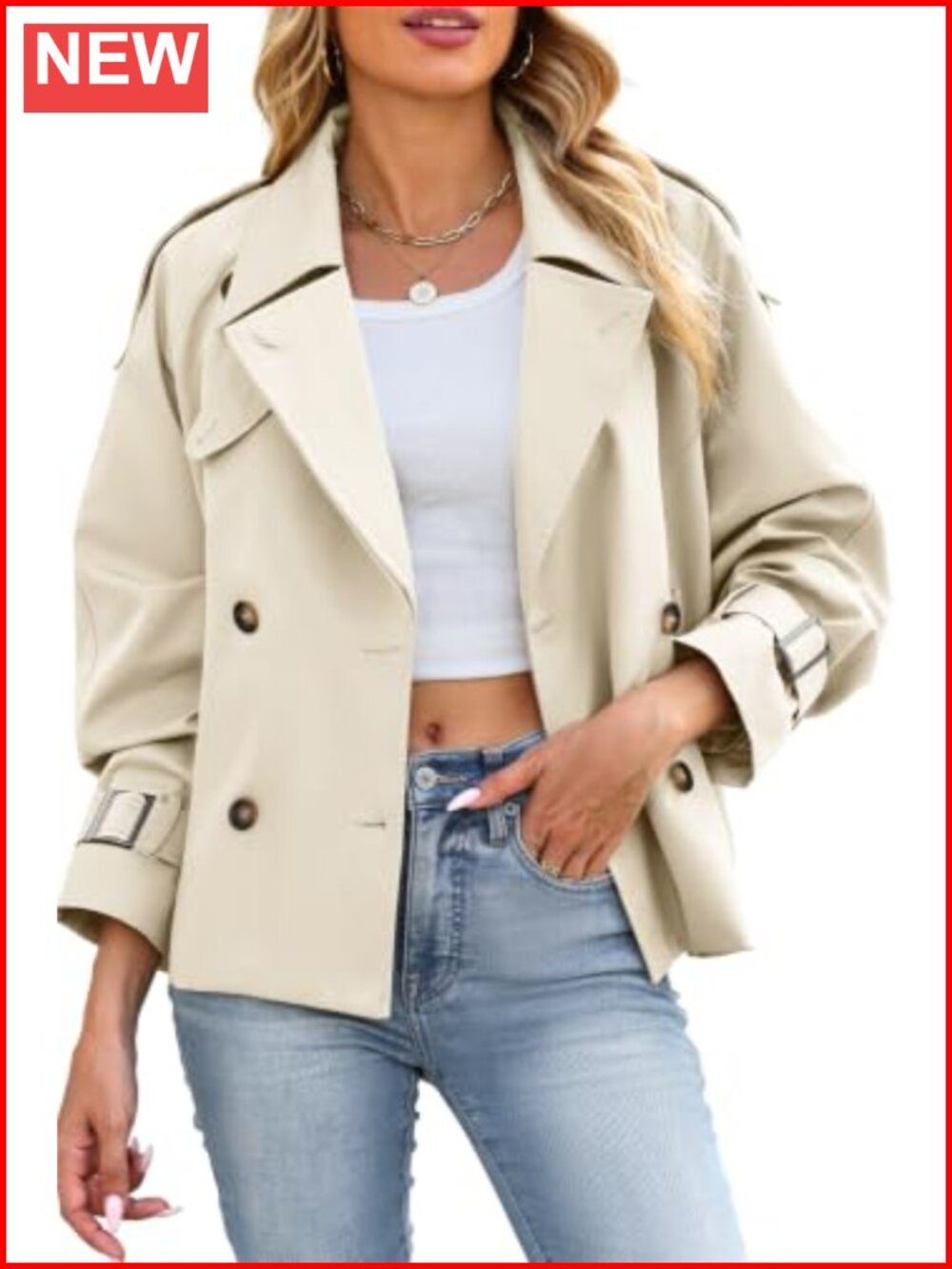ELLEVEN Women's Cropped Trench Coat Double Breasted Fall Jacket